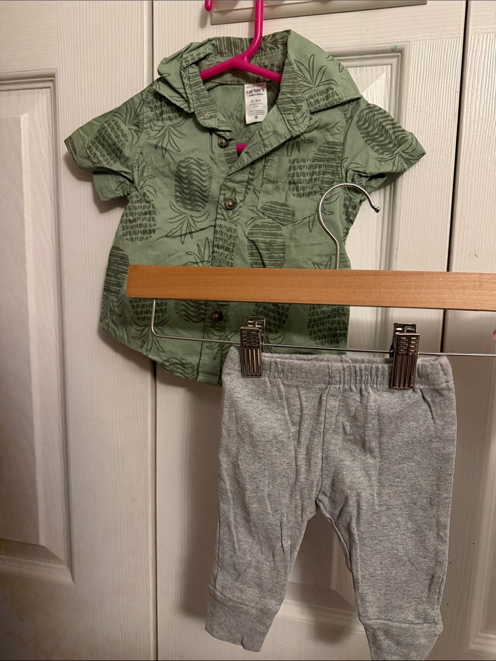 Carter's Green Tropical Print Button-Up Shirt with Gray Pants